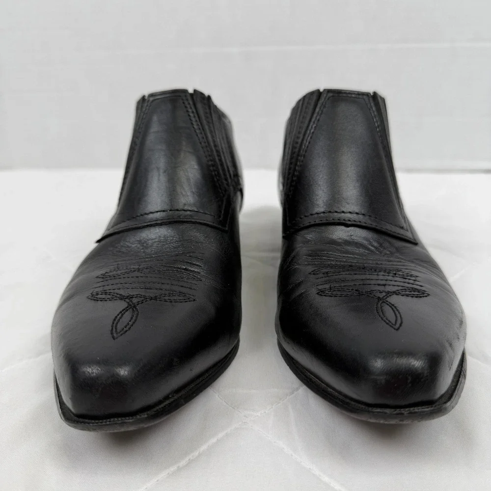 Durango Western Leather Ankle Booties 9 Black Pointed Toe Embroidered